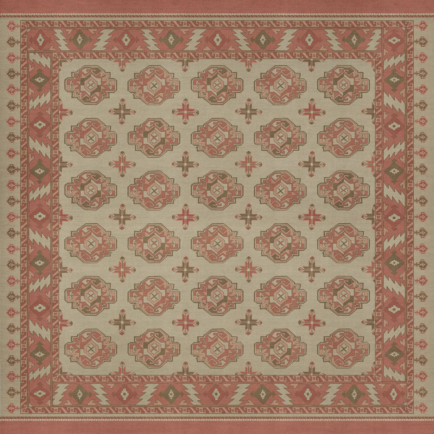 Persian Bazaar - Chuval Gul - Lale 72x72 Vintage Vinyl Floorcloth