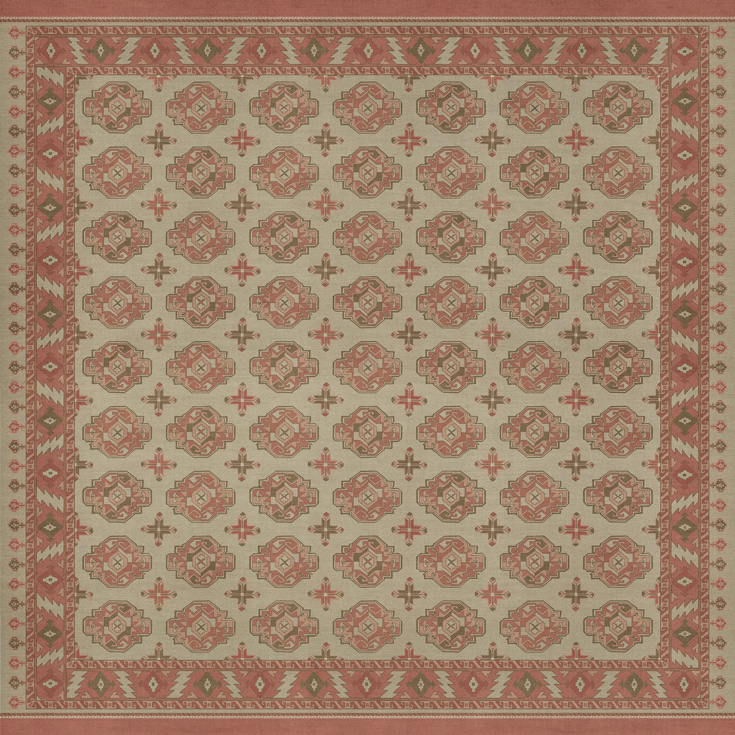 Persian Bazaar - Chuval Gul - Lale 96x96 Vintage Vinyl Floorcloth