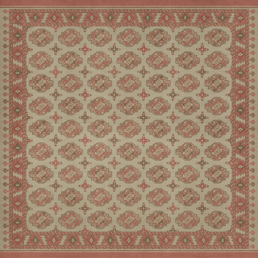 Persian Bazaar - Chuval Gul - Lale 96x96 Vintage Vinyl Floorcloth