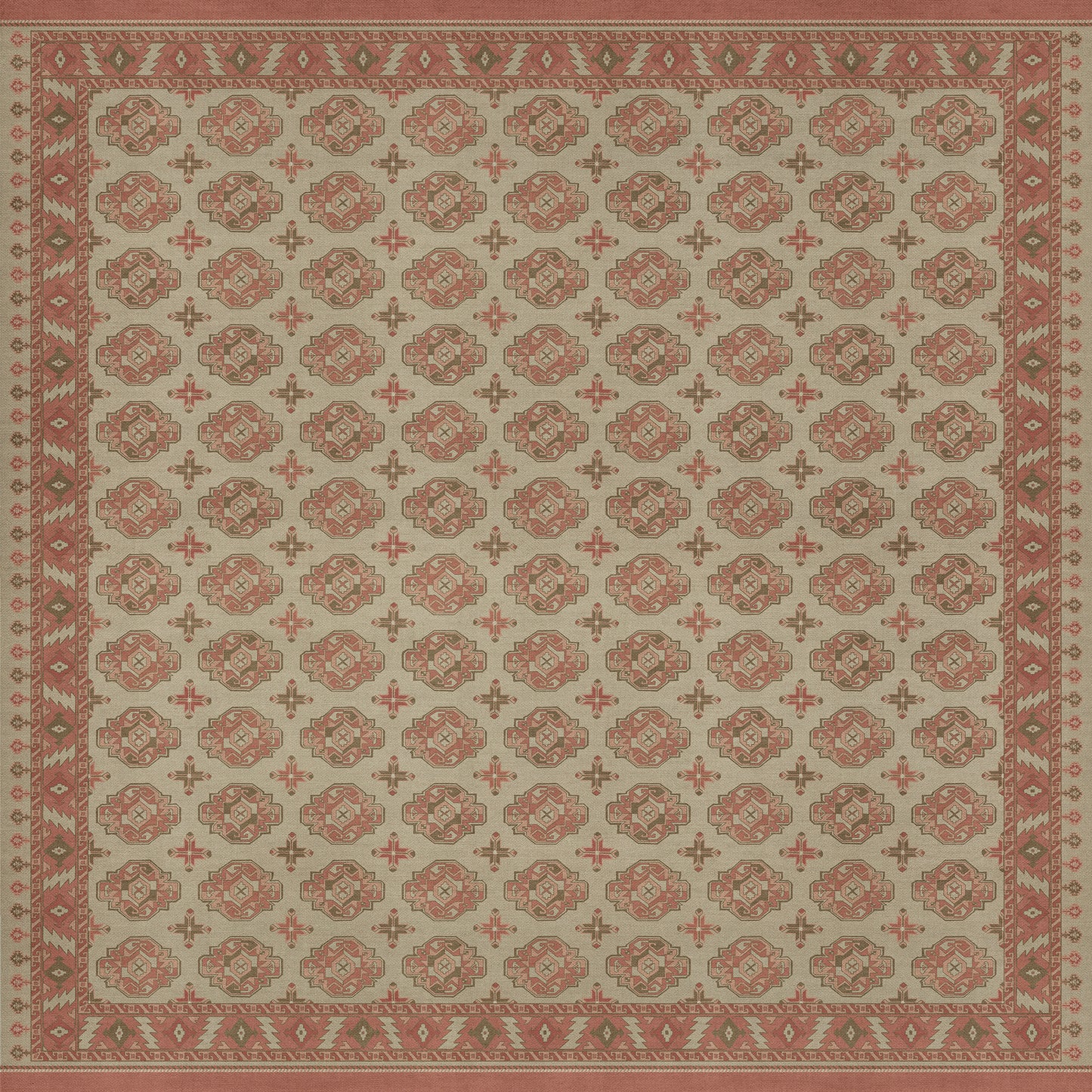 Persian Bazaar - Chuval Gul - Lale 120x120 Vintage Vinyl Floorcloth