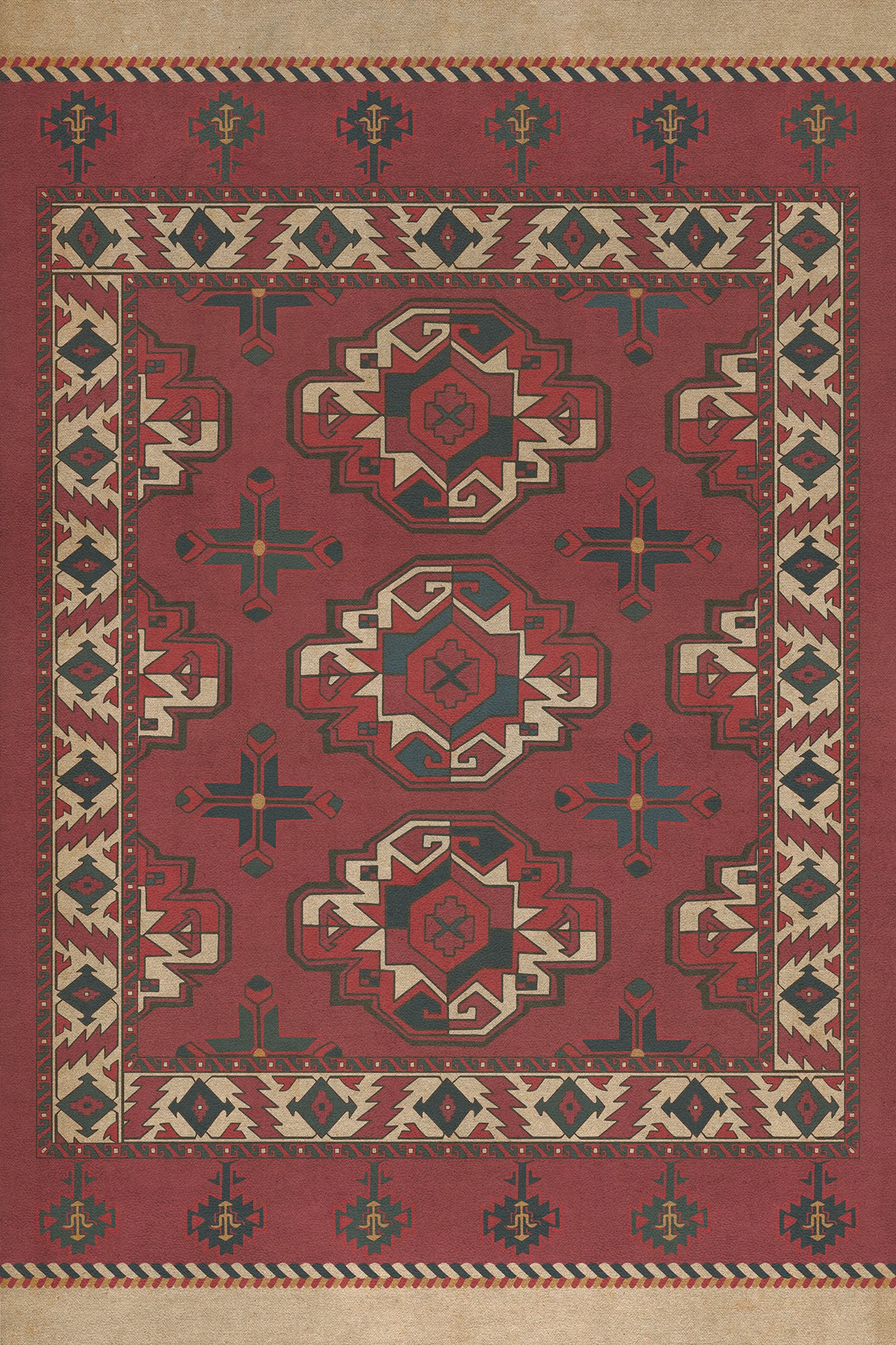 Persian Bazaar - Chuval Gul - Nazar 20x30 Vintage Vinyl Floorcloth
