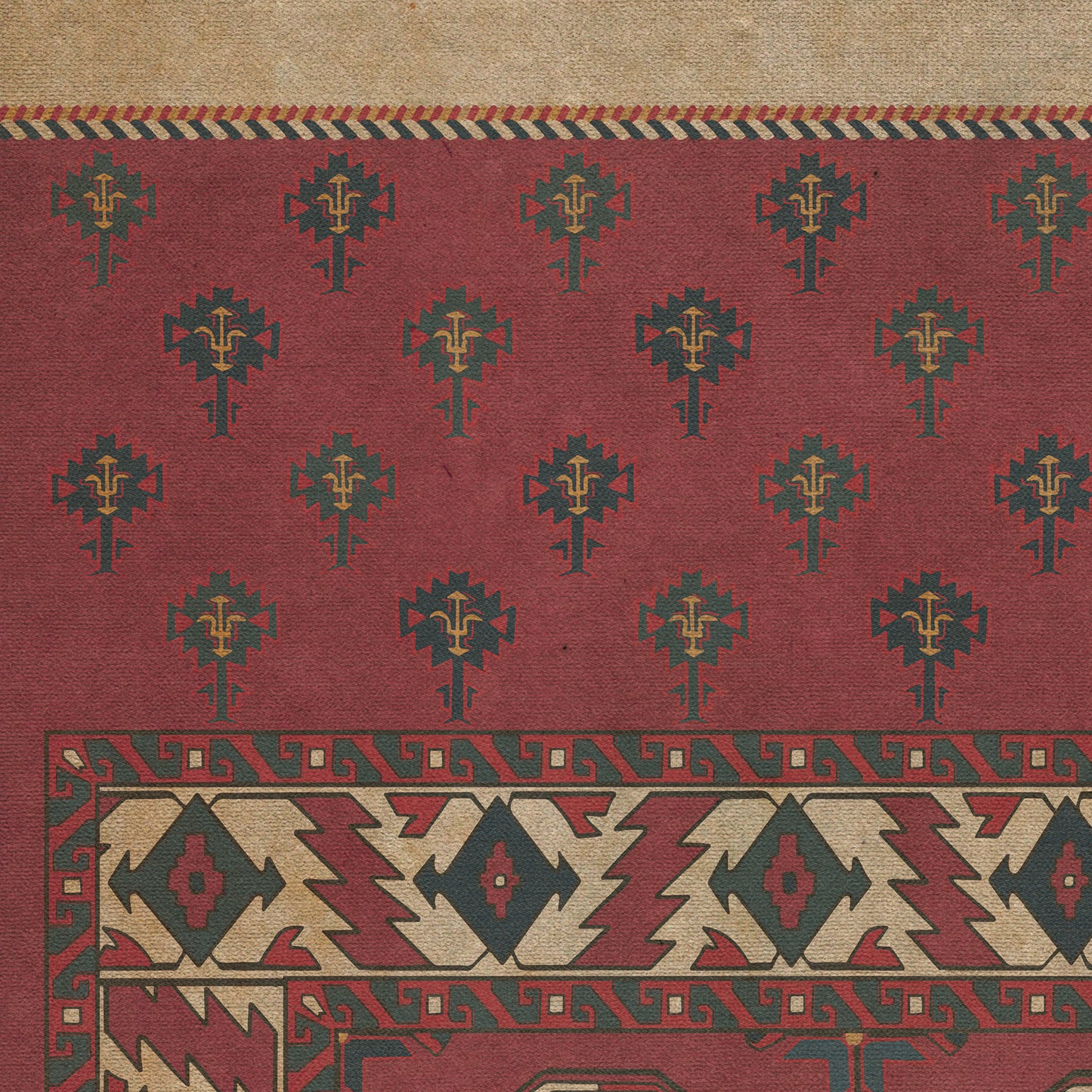 Persian Bazaar - Chuval Gul - Nazar 72x108 Vintage Vinyl Floorcloth
