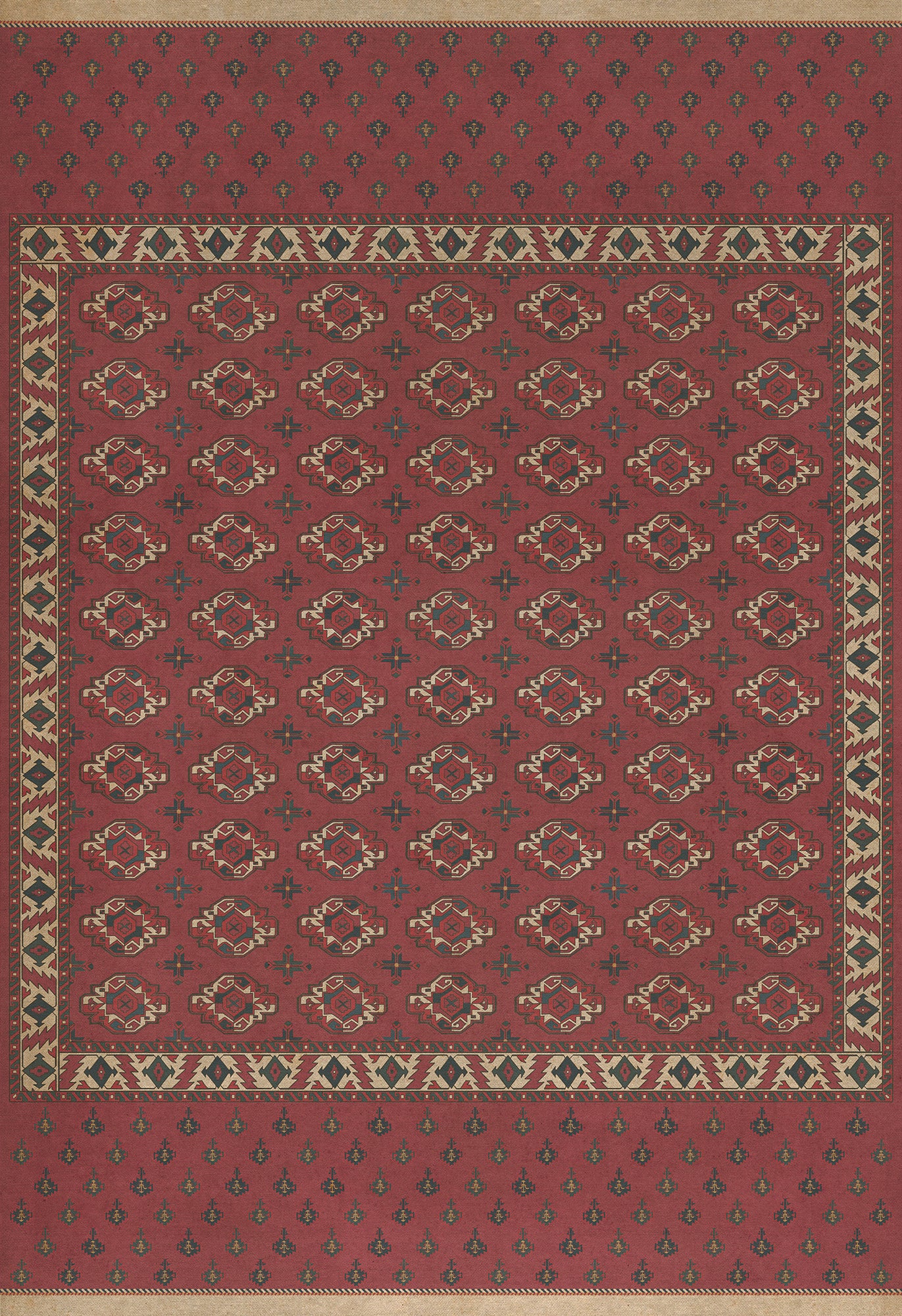 Persian Bazaar - Chuval Gul - Nazar 96x140 Vintage Vinyl Floorcloth