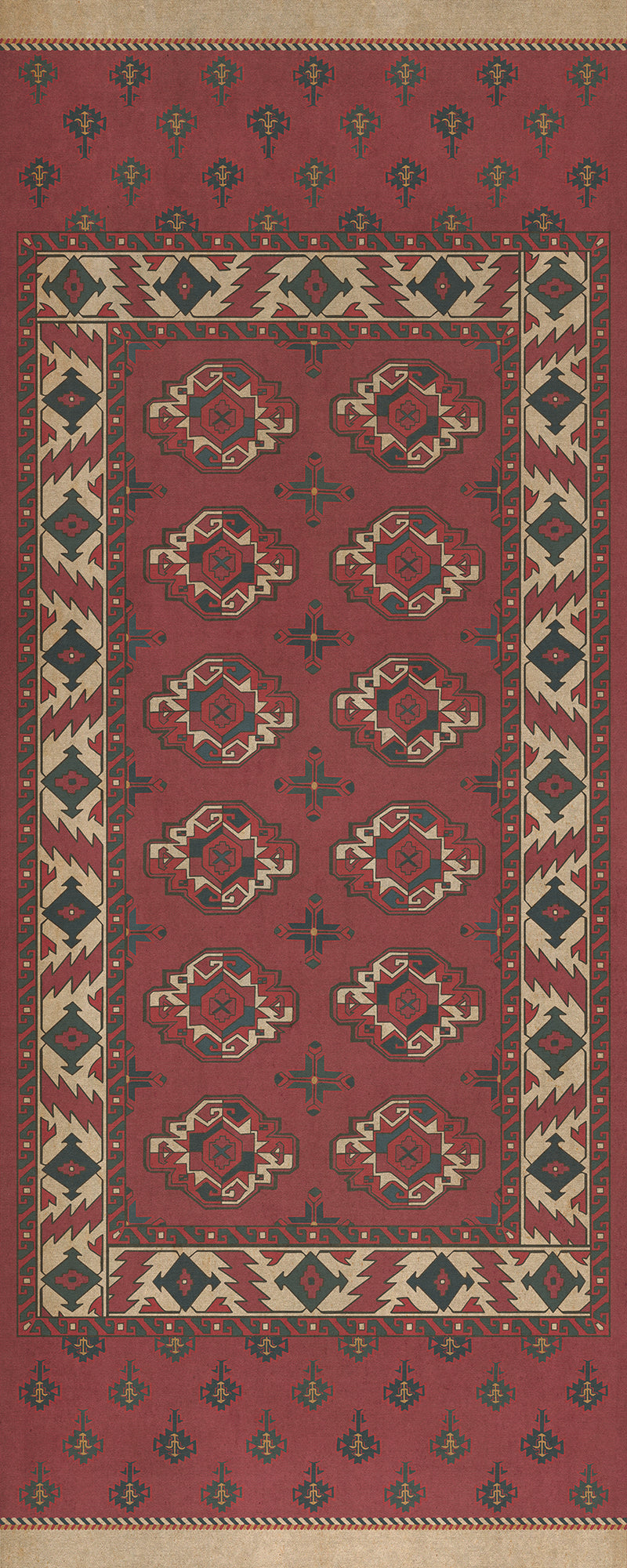 Persian Bazaar - Chuval Gul - Nazar 36x90 Vintage Vinyl Floorcloth