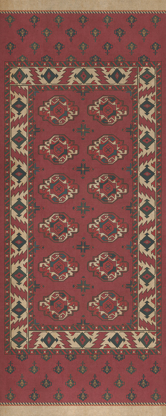 Persian Bazaar - Chuval Gul - Nazar 36x90 Vintage Vinyl Floorcloth