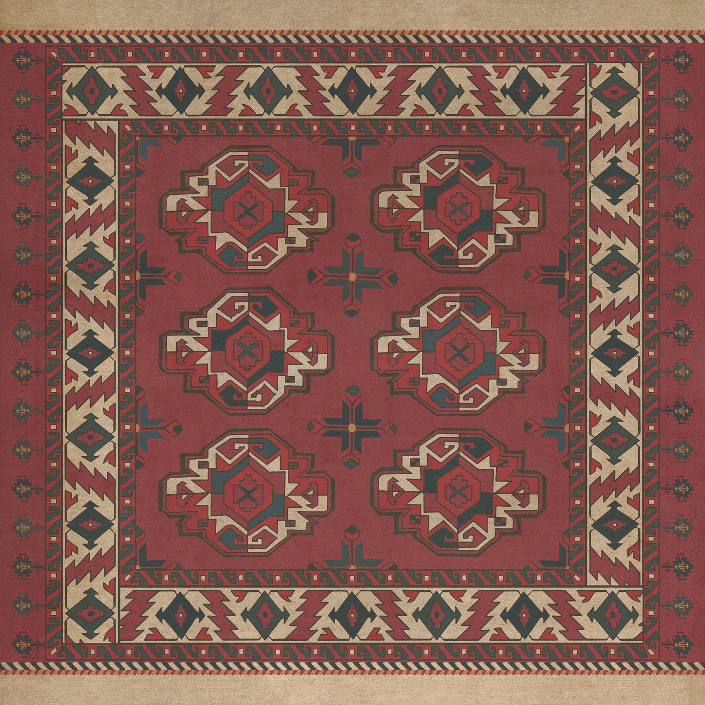 Persian Bazaar - Chuval Gul - Nazar 36x36 Vintage Vinyl Floorcloth