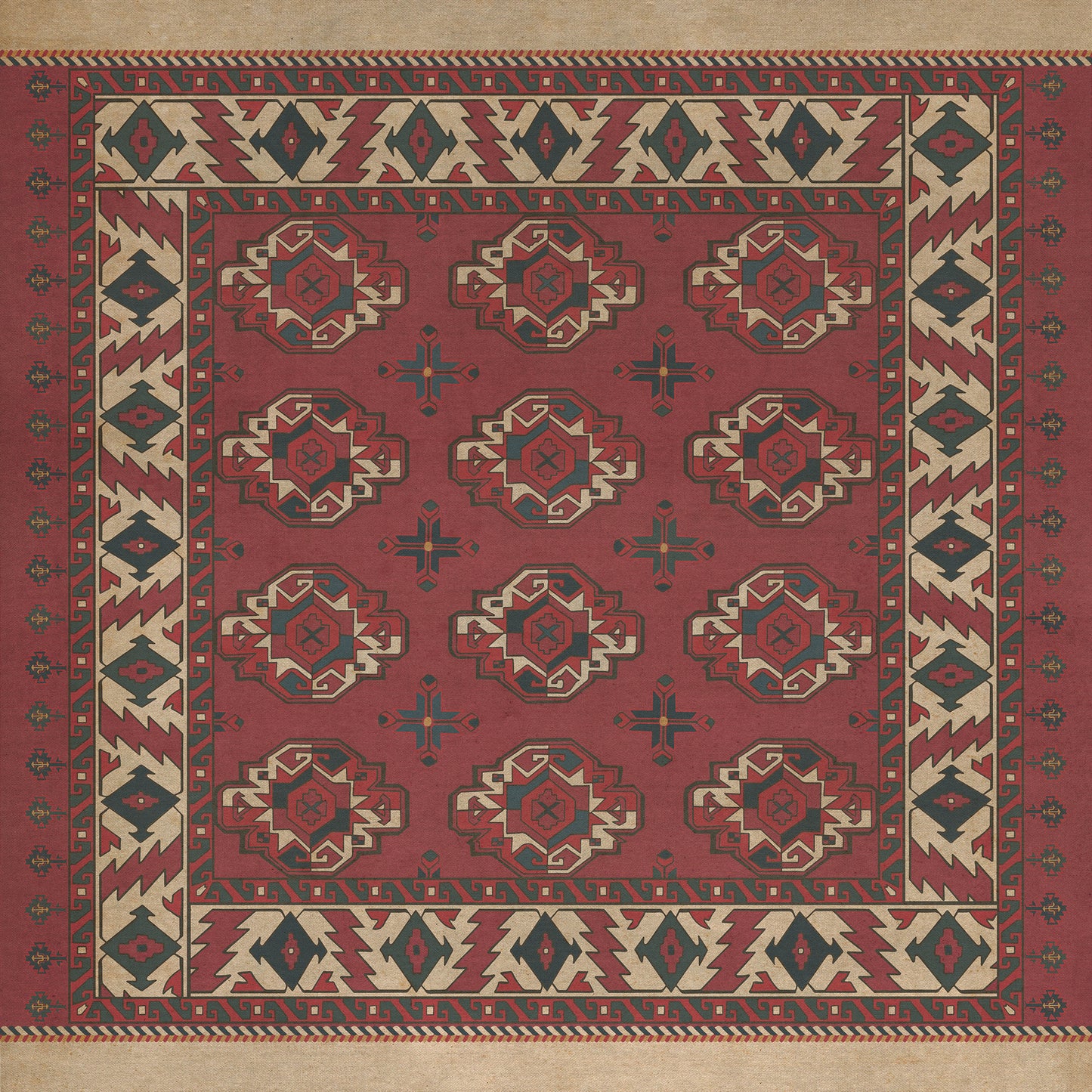 Persian Bazaar - Chuval Gul - Nazar 48x48 Vintage Vinyl Floorcloth