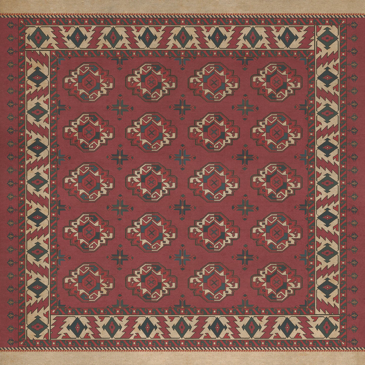 Persian Bazaar - Chuval Gul - Nazar 60x60 Vintage Vinyl Floorcloth