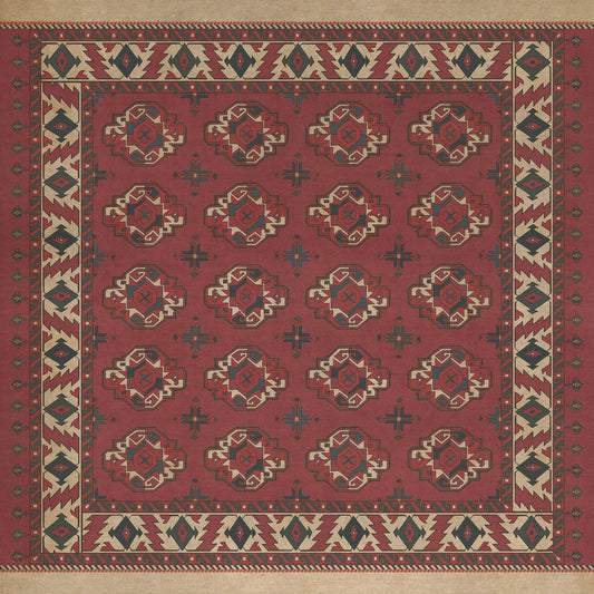 Persian Bazaar - Chuval Gul - Nazar 60x60 Vintage Vinyl Floorcloth
