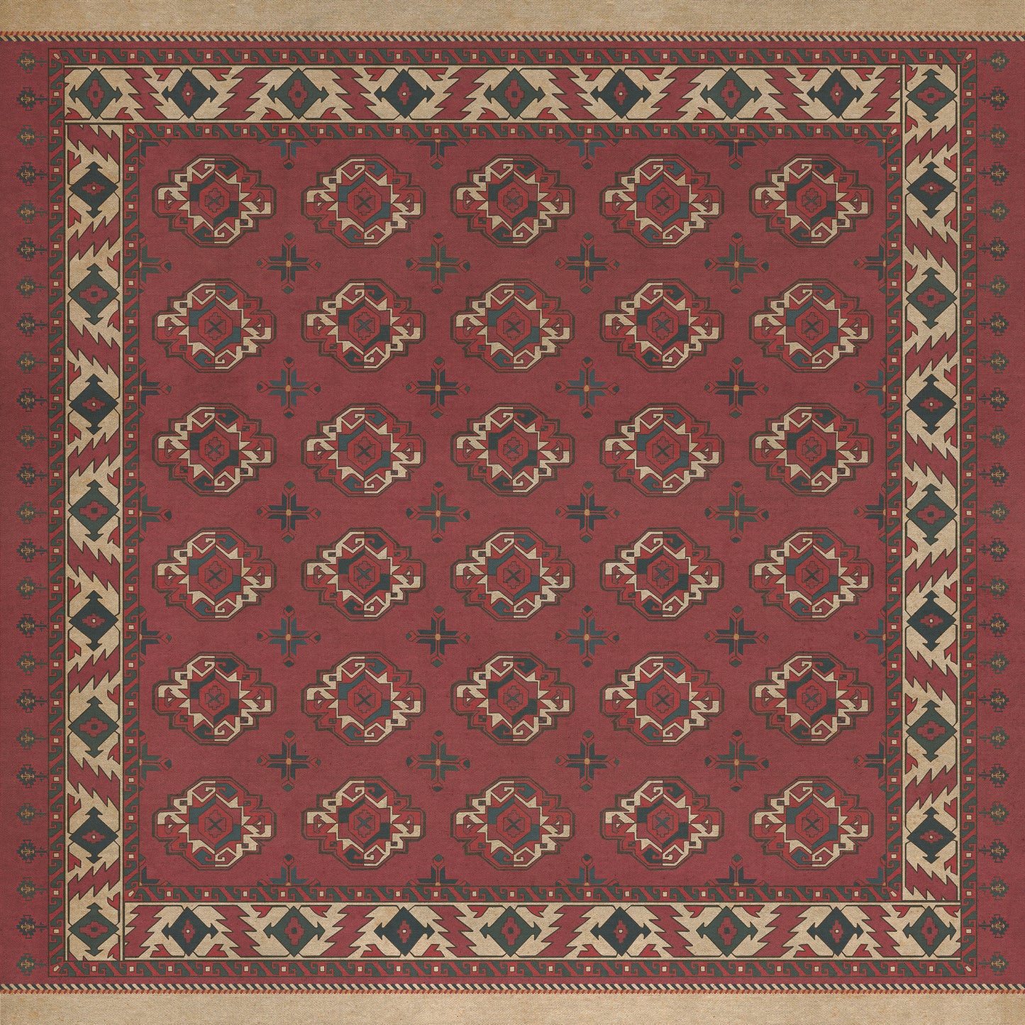 Persian Bazaar - Chuval Gul - Nazar 72x72 Vintage Vinyl Floorcloth