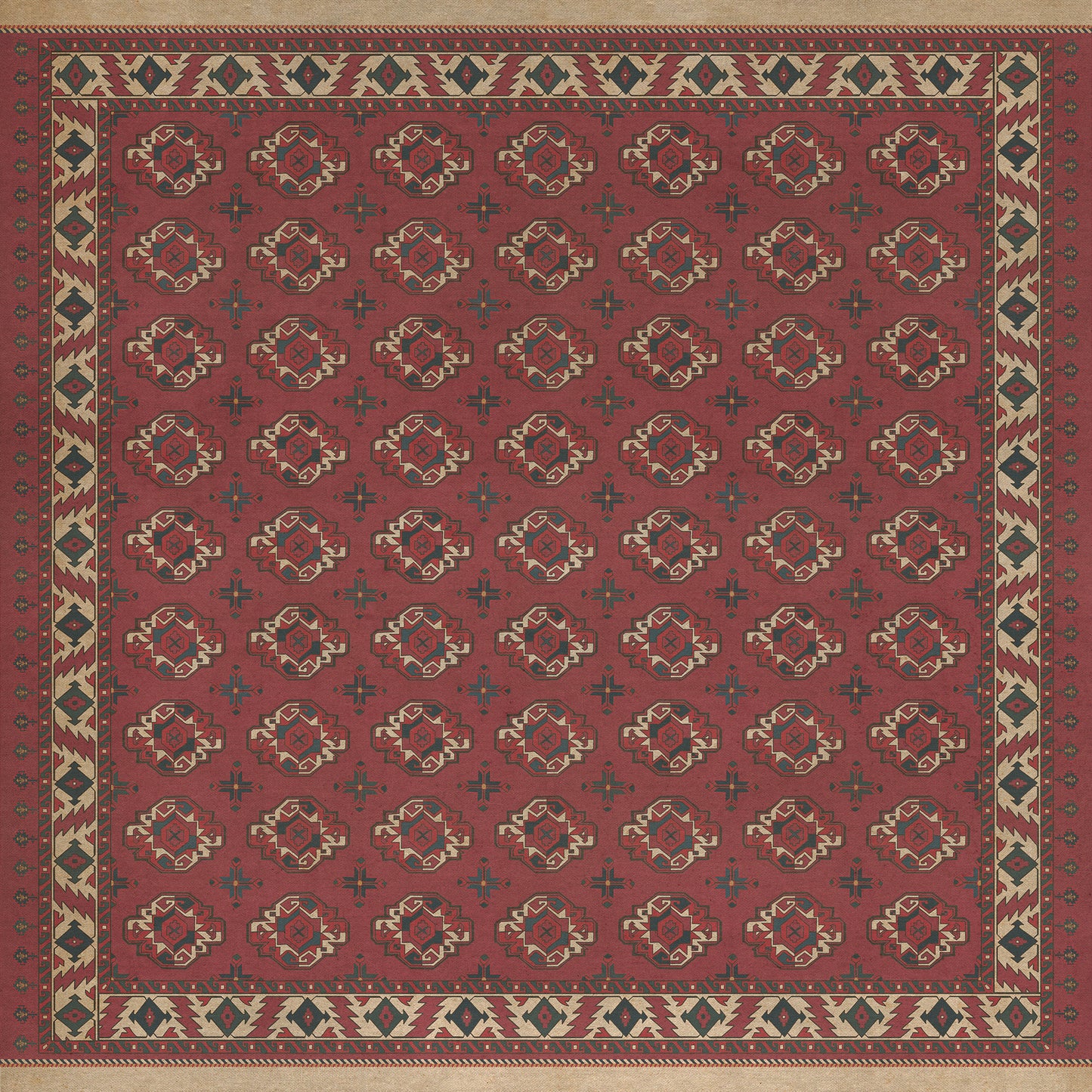 Persian Bazaar - Chuval Gul - Nazar 96x96 Vintage Vinyl Floorcloth
