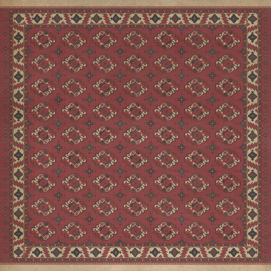 Persian Bazaar - Chuval Gul - Nazar 96x96 Vintage Vinyl Floorcloth