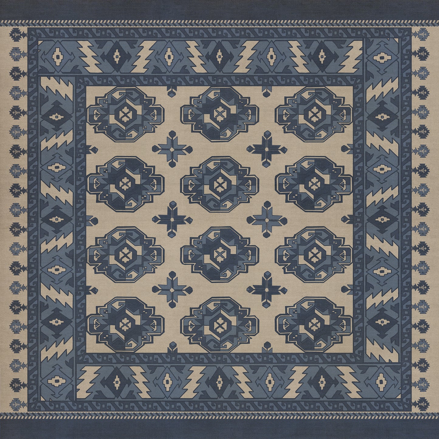 Persian Bazaar - Chuval Gul - Safin 48x48 Vintage Vinyl Floorcloth