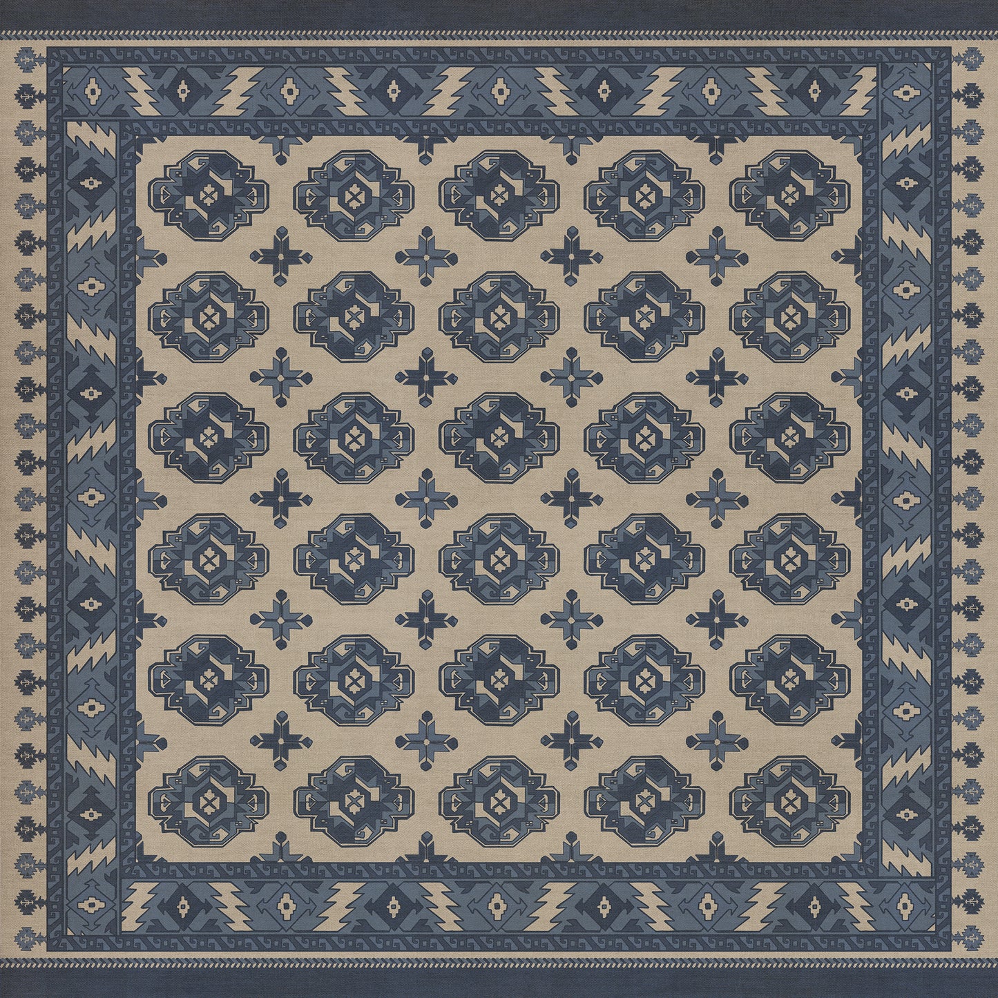 Persian Bazaar - Chuval Gul - Safin 72x72 Vintage Vinyl Floorcloth
