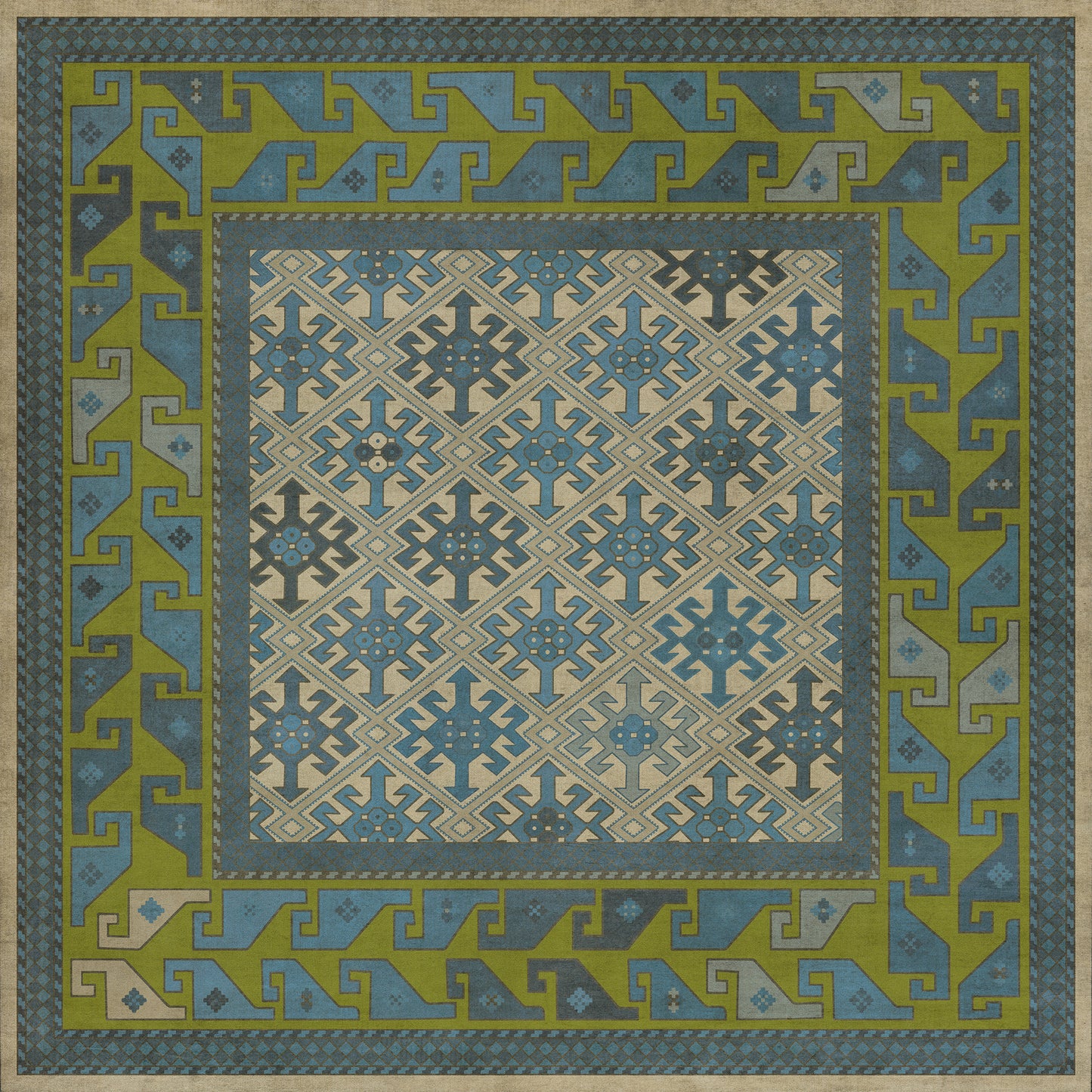Persian Bazaar - Daghestan - Babki 48x48 Vintage Vinyl Floorcloth