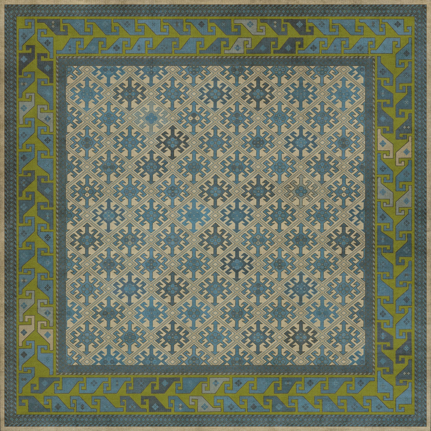 Persian Bazaar - Daghestan - Babki 72x72 Vintage Vinyl Floorcloth