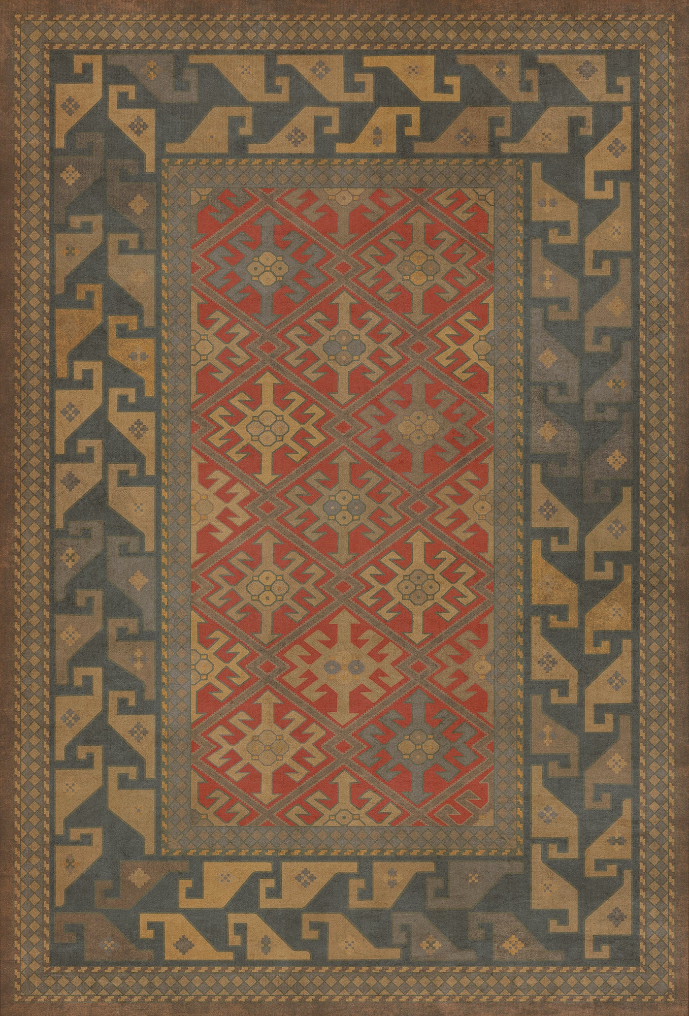 Persian Bazaar - Daghestan - Bazara Net 38x56 Vintage Vinyl Floorcloth