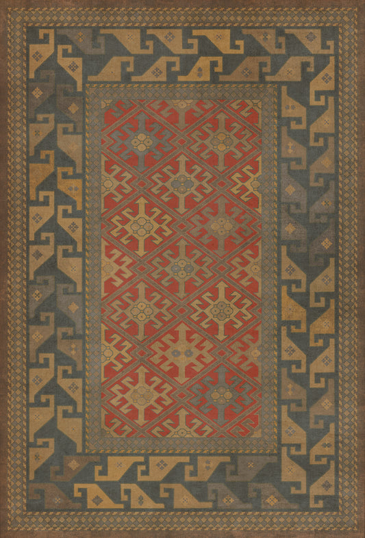 Persian Bazaar - Daghestan - Bazara Net 38x56 Vintage Vinyl Floorcloth