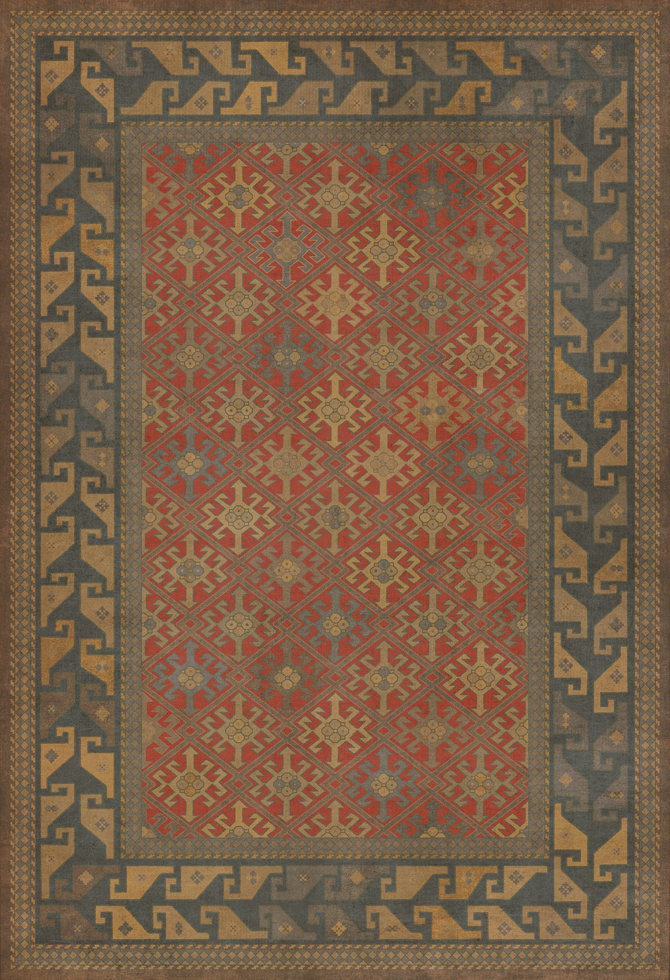 Persian Bazaar - Daghestan - Bazara Net 52x76 Vintage Vinyl Floorcloth