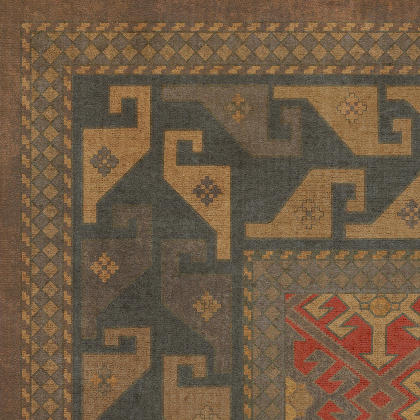 Persian Bazaar - Daghestan - Bazara Net 72x108 Vintage Vinyl Floorcloth