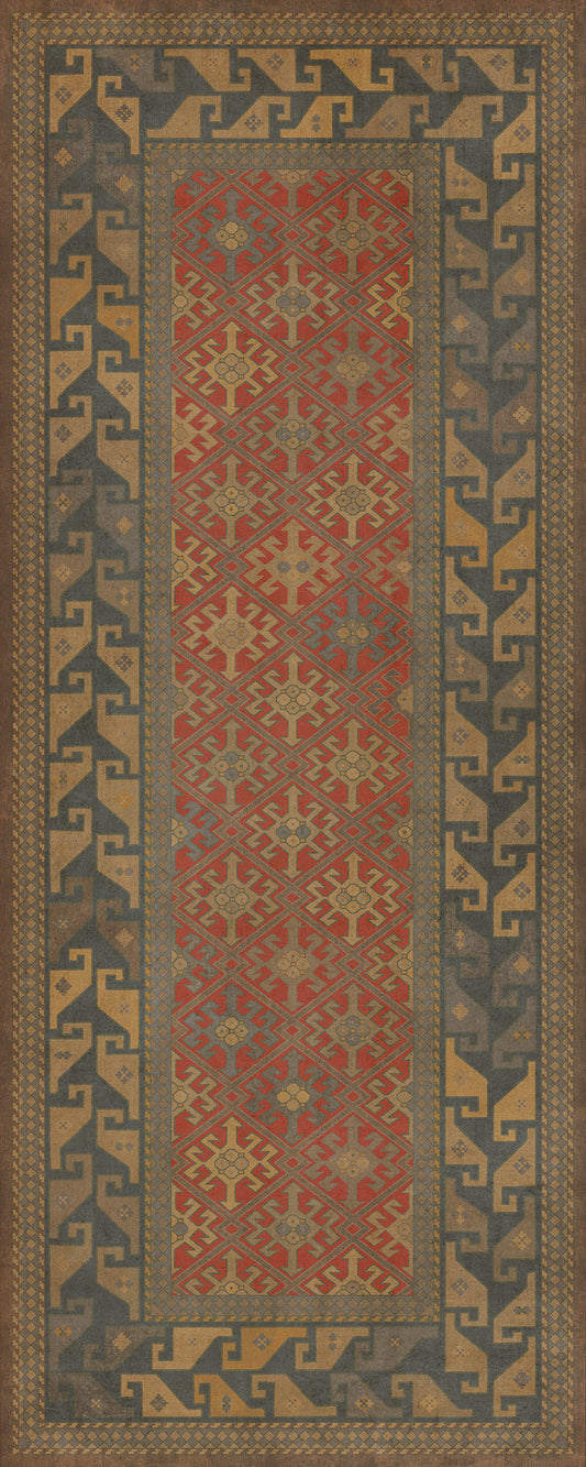 Persian Bazaar - Daghestan - Bazara Net 36x90 Vintage Vinyl Floorcloth
