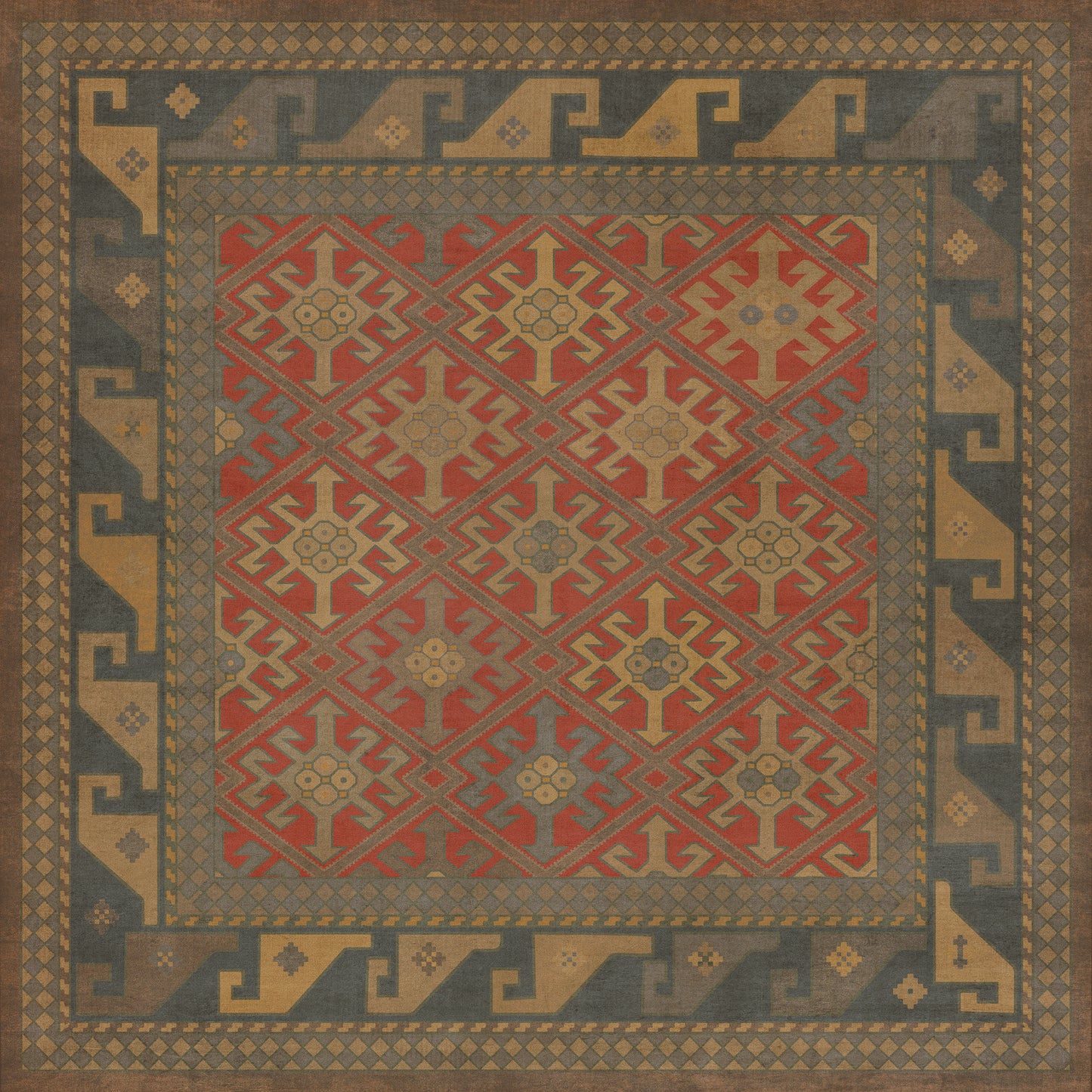 Persian Bazaar - Daghestan - Bazara Net 36x36 Vintage Vinyl Floorcloth