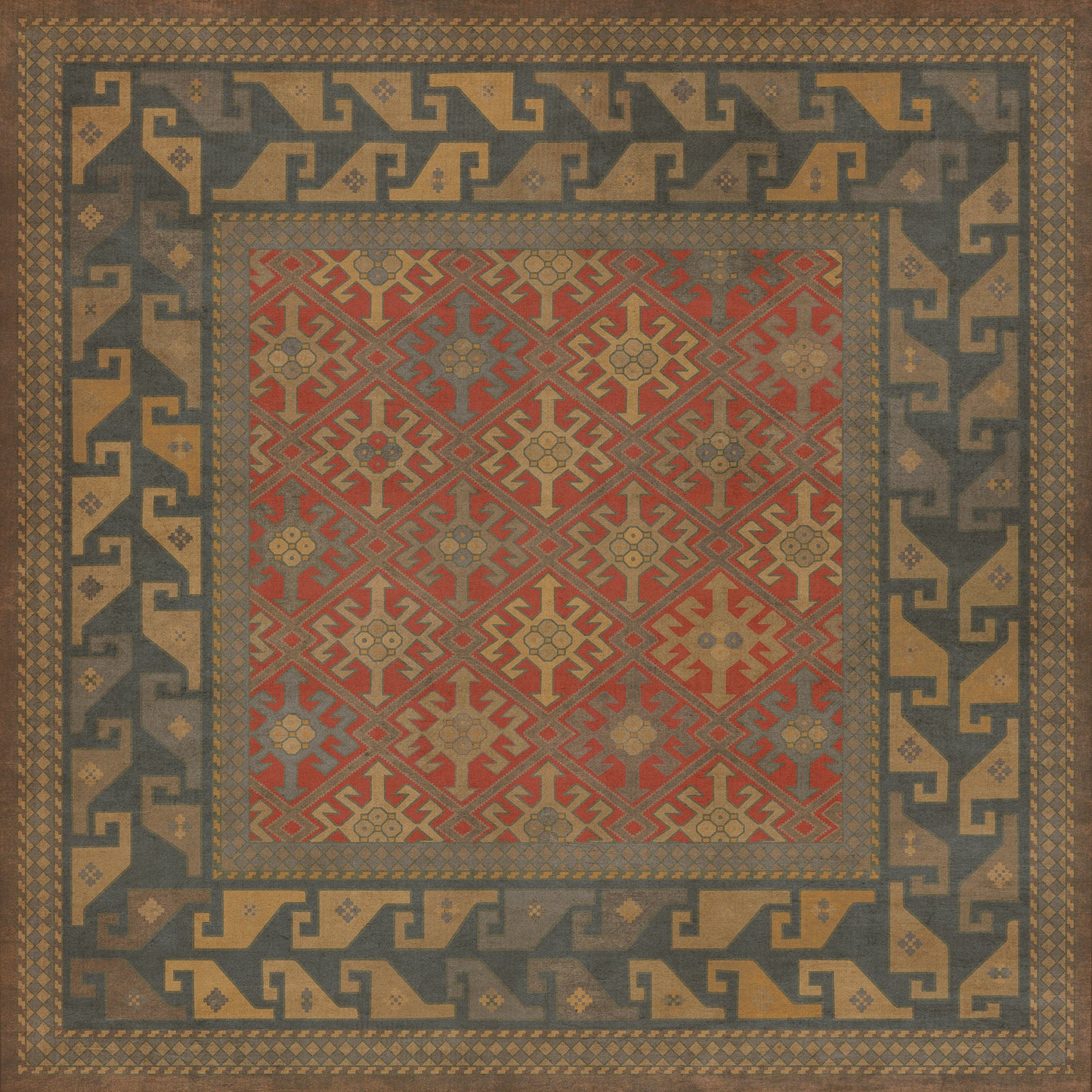 Persian Bazaar - Daghestan - Bazara Net 48x48 Vintage Vinyl Floorcloth