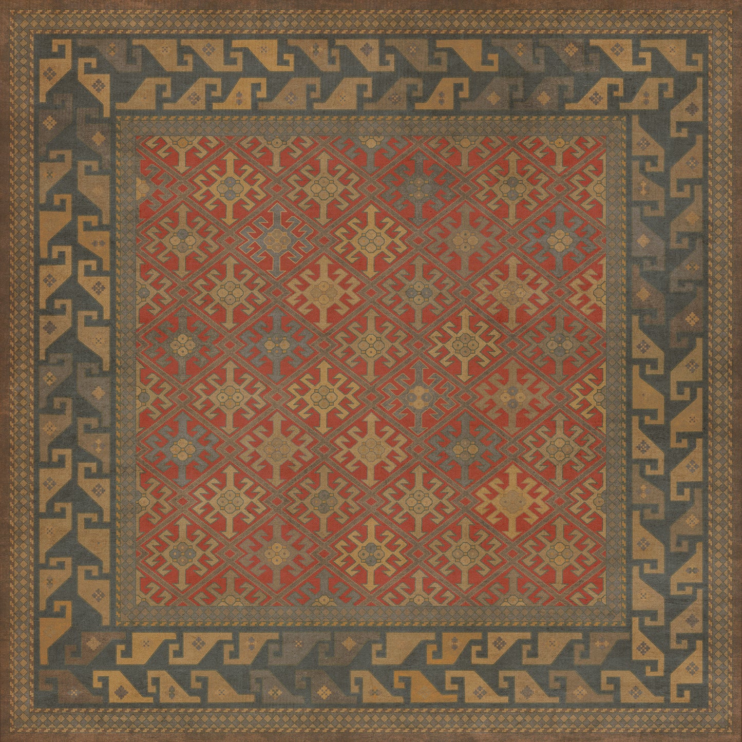 Persian Bazaar - Daghestan - Bazara Net 60x60 Vintage Vinyl Floorcloth