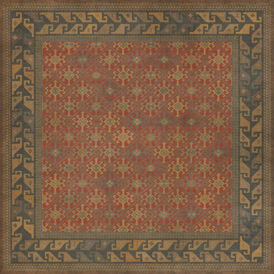 Persian Bazaar - Daghestan - Bazara Net 72x72 Vintage Vinyl Floorcloth
