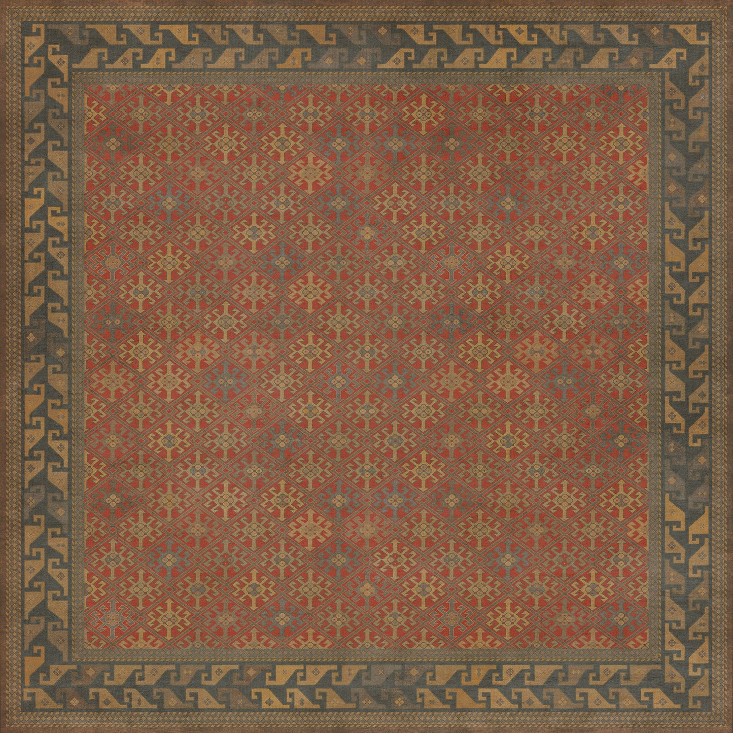 Persian Bazaar - Daghestan - Bazara Net 96x96 Vintage Vinyl Floorcloth