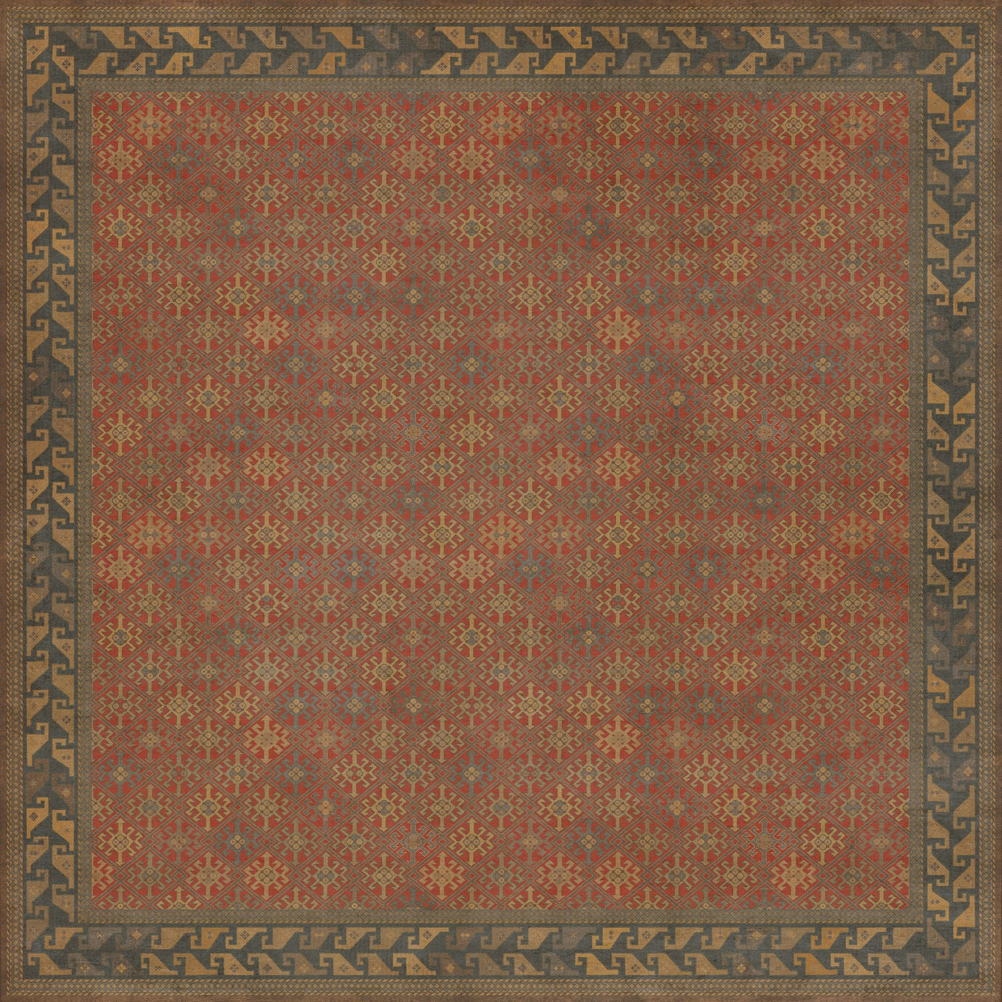 Persian Bazaar - Daghestan - Bazara Net 120x120 Vintage Vinyl Floorcloth