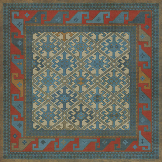 Persian Bazaar - Daghestan - Kruta 36x36 Vintage Vinyl Floorcloth