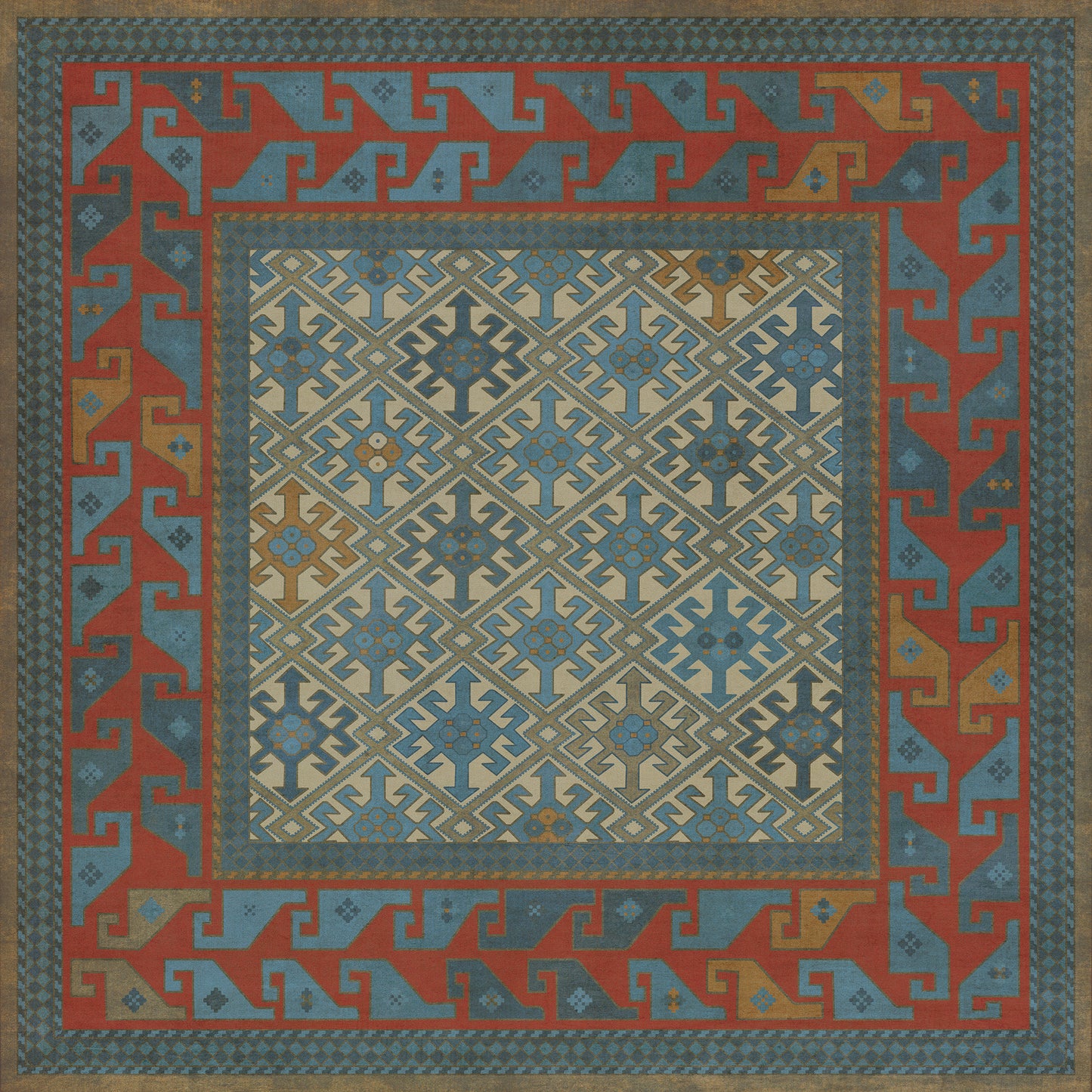 Persian Bazaar - Daghestan - Kruta 48x48 Vintage Vinyl Floorcloth