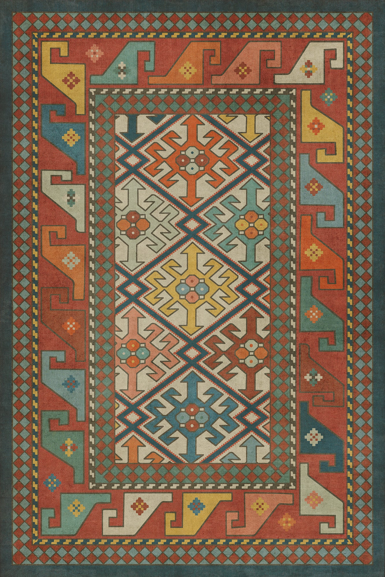 Persian Bazaar - Daghestan - Raduga 24x36 Vintage Vinyl Floorcloth