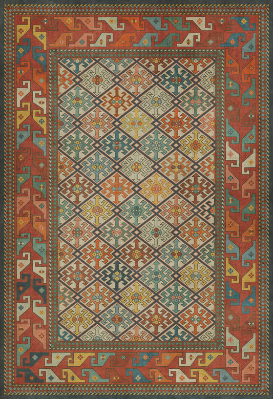 Persian Bazaar - Daghestan - Raduga 52x76 Vintage Vinyl Floorcloth