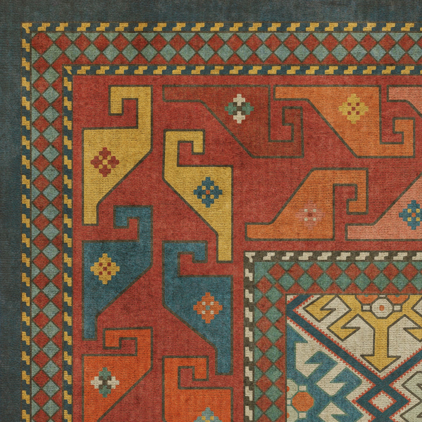 Persian Bazaar - Daghestan - Raduga 72x108 Vintage Vinyl Floorcloth