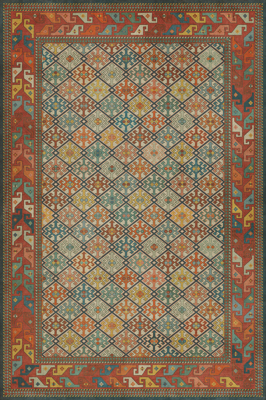Persian Bazaar - Daghestan - Raduga 72x108 Vintage Vinyl Floorcloth