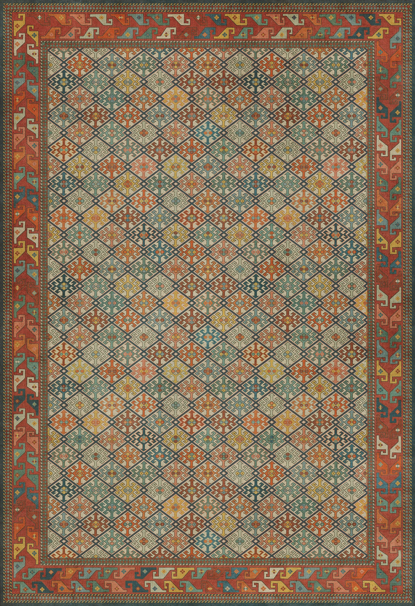 Persian Bazaar - Daghestan - Raduga 96x140 Vintage Vinyl Floorcloth