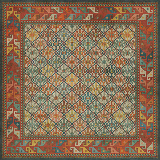 Persian Bazaar - Daghestan - Raduga 72x72 Vintage Vinyl Floorcloth
