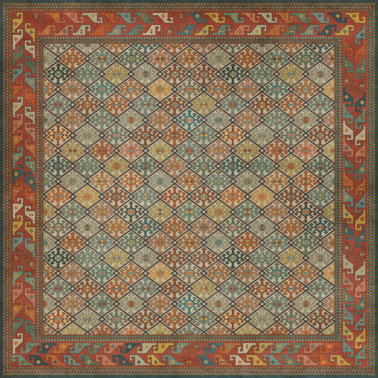 Persian Bazaar - Daghestan - Raduga 96x96 Vintage Vinyl Floorcloth