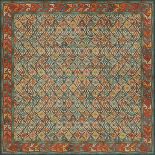Persian Bazaar - Daghestan - Raduga 120x120 Vintage Vinyl Floorcloth