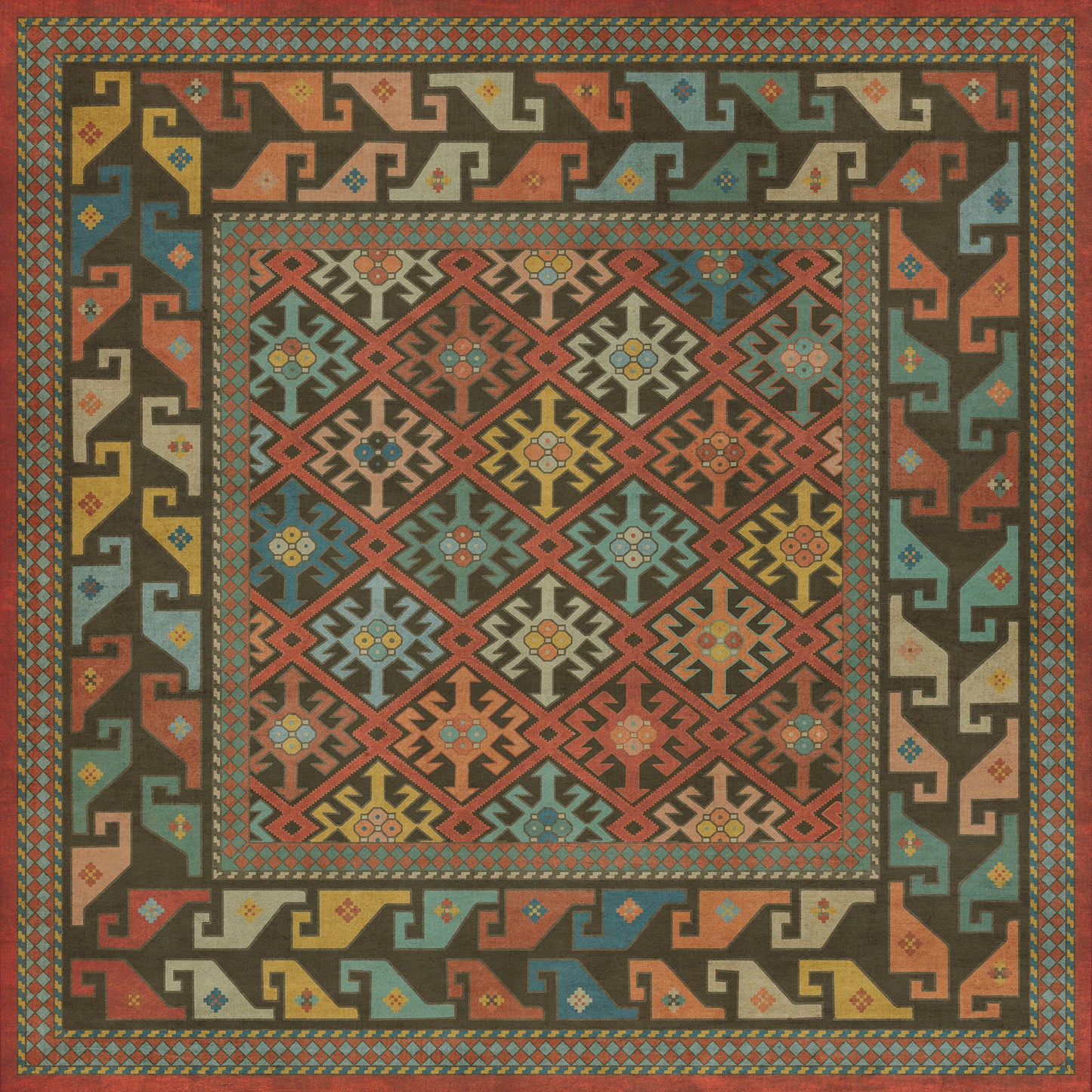 Persian Bazaar - Daghestan - Vedma 48x48 Vintage Vinyl Floorcloth