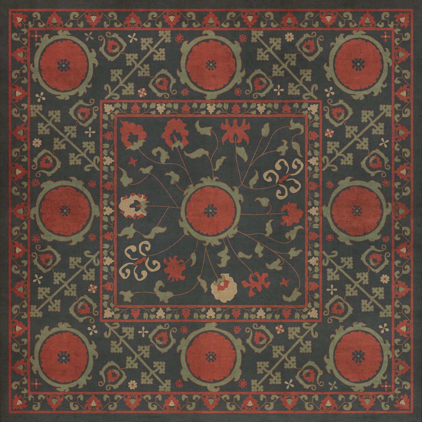 Persian Bazaar - Samarkand - Anora 36x36 Vintage Vinyl Floorcloth