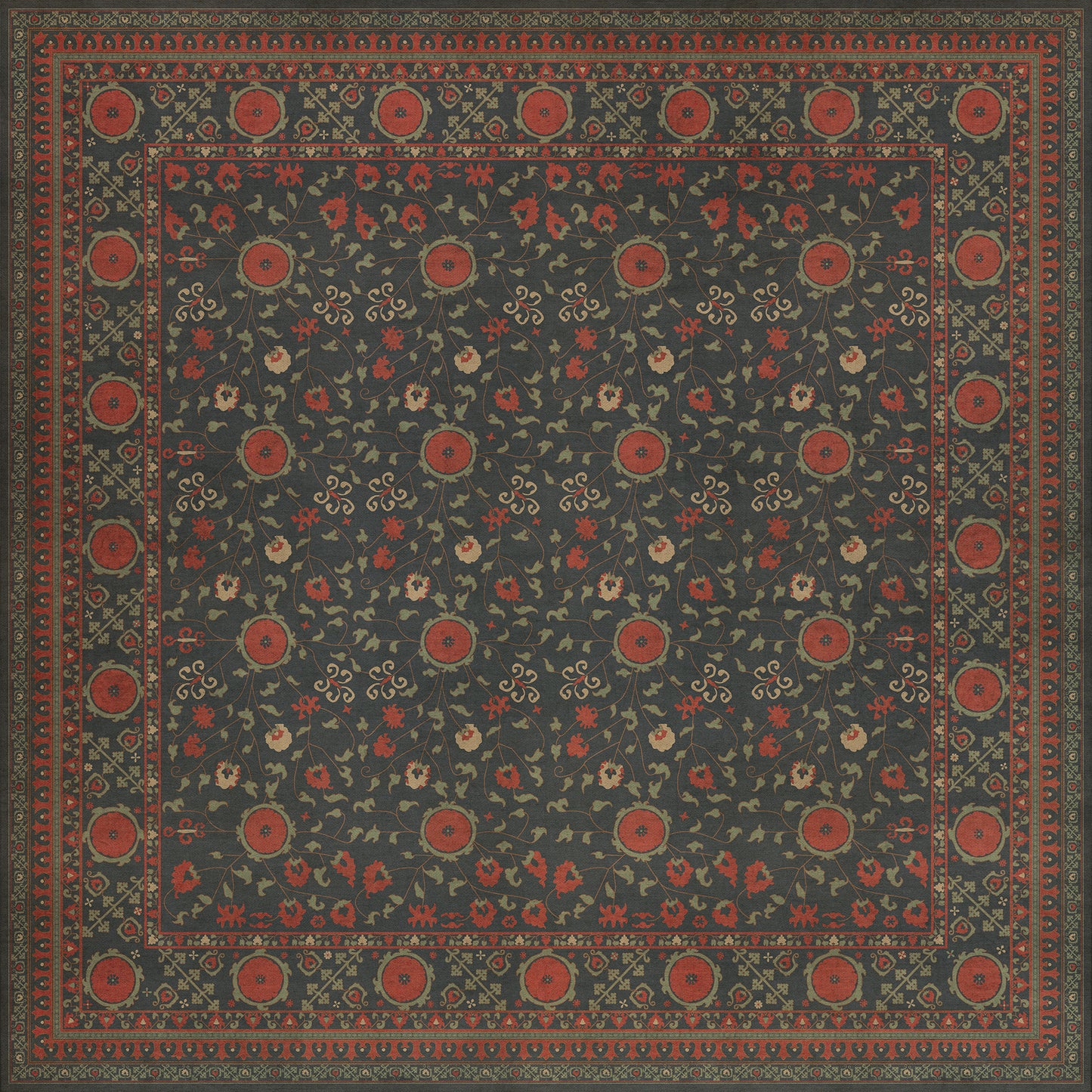 Persian Bazaar - Samarkand - Anora 96x96 Vintage Vinyl Floorcloth