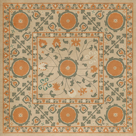 Persian Bazaar - Samarkand - Bahora 36x36 Vintage Vinyl Floorcloth