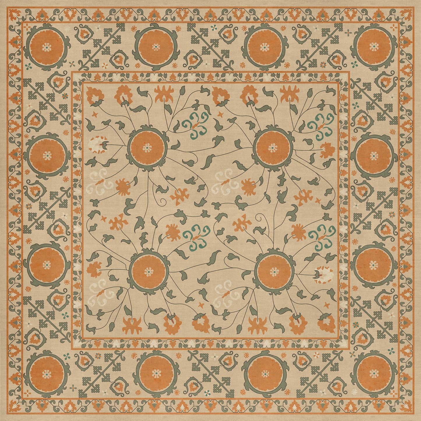 Persian Bazaar - Samarkand - Bahora 48x48 Vintage Vinyl Floorcloth