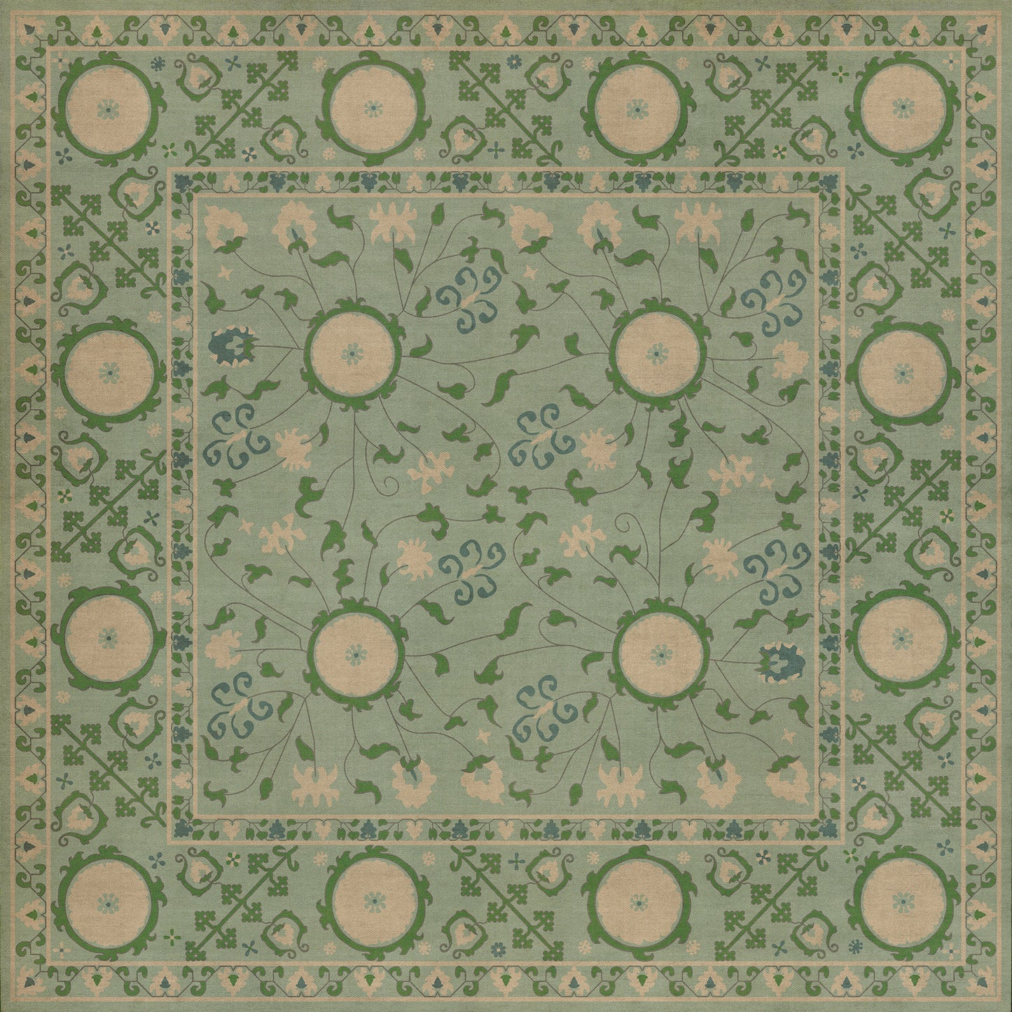 Persian Bazaar - Samarkand - Jonona 48x48 Vintage Vinyl Floorcloth