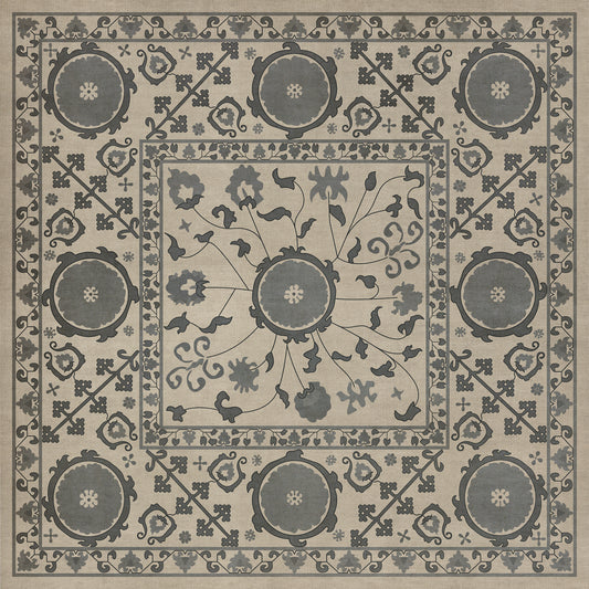 Persian Bazaar - Samarkand - Kul Rang 36x36 Vintage Vinyl Floorcloth