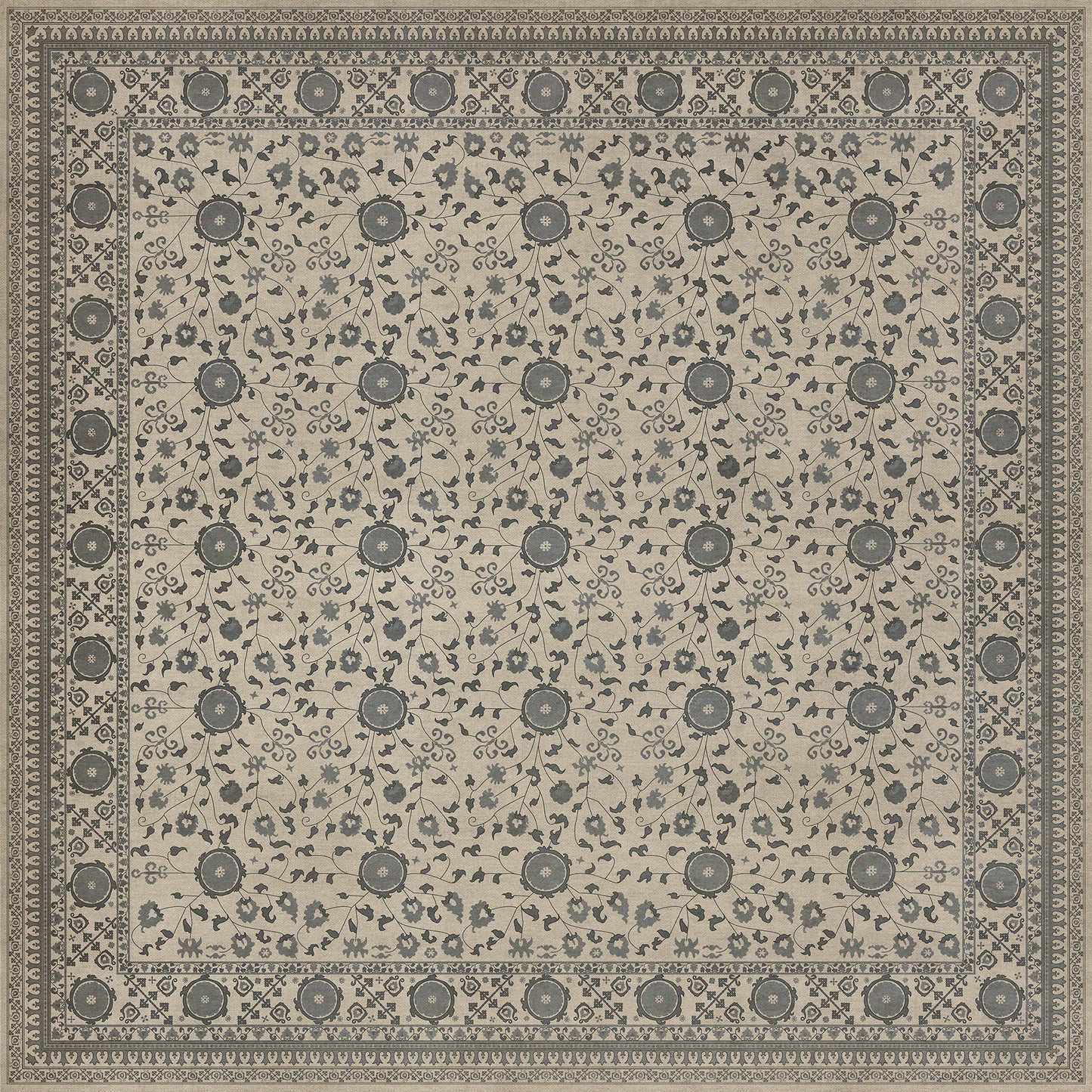 Persian Bazaar - Samarkand - Kul Rang 120x120 Vintage Vinyl Floorcloth