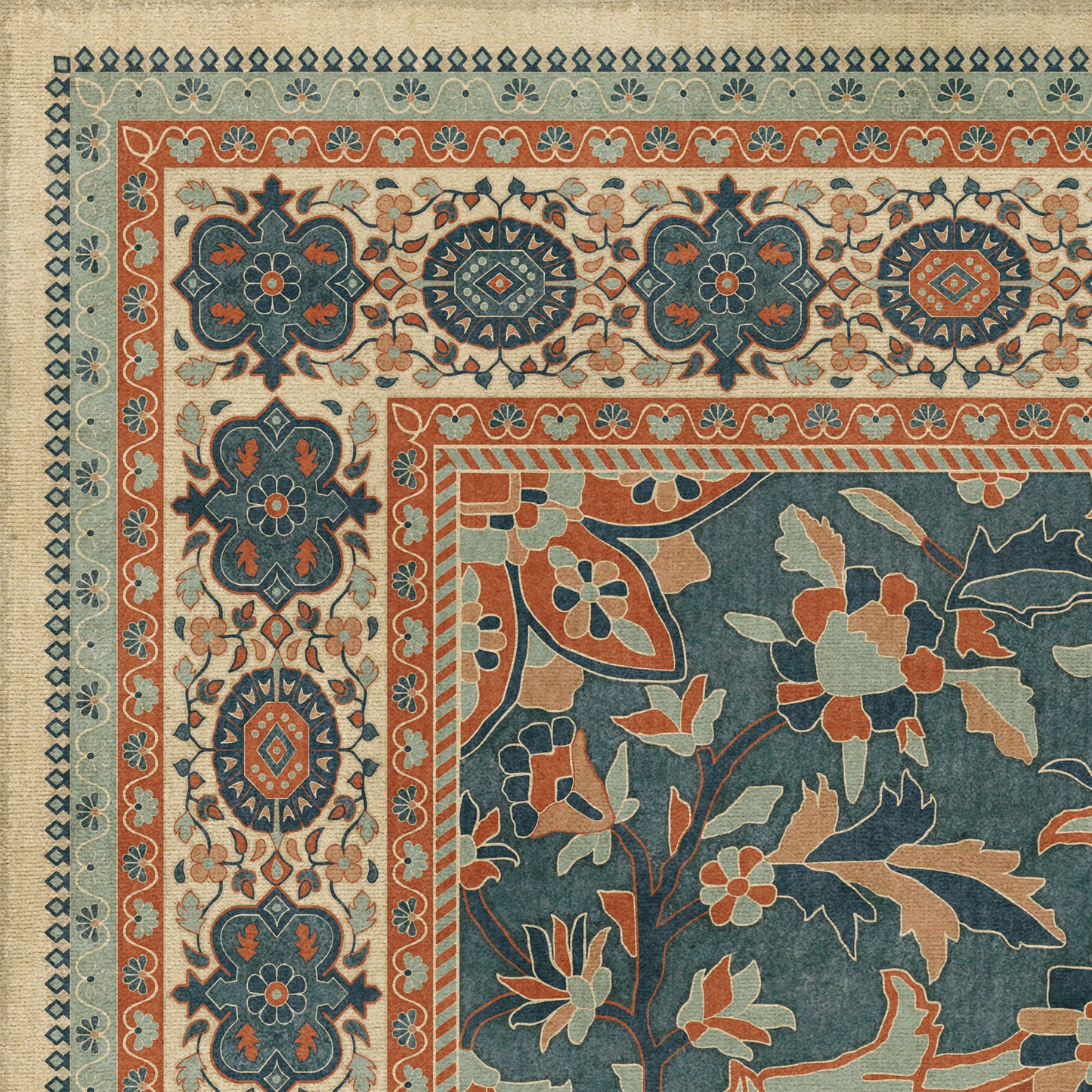 Persian Bazaar - Farahan - Ava 72x108 Vintage Vinyl Floorcloth